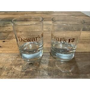 Pair Dewar’s 12 Scotch Whisky Highball Glasses Gold Logo Mint Barware